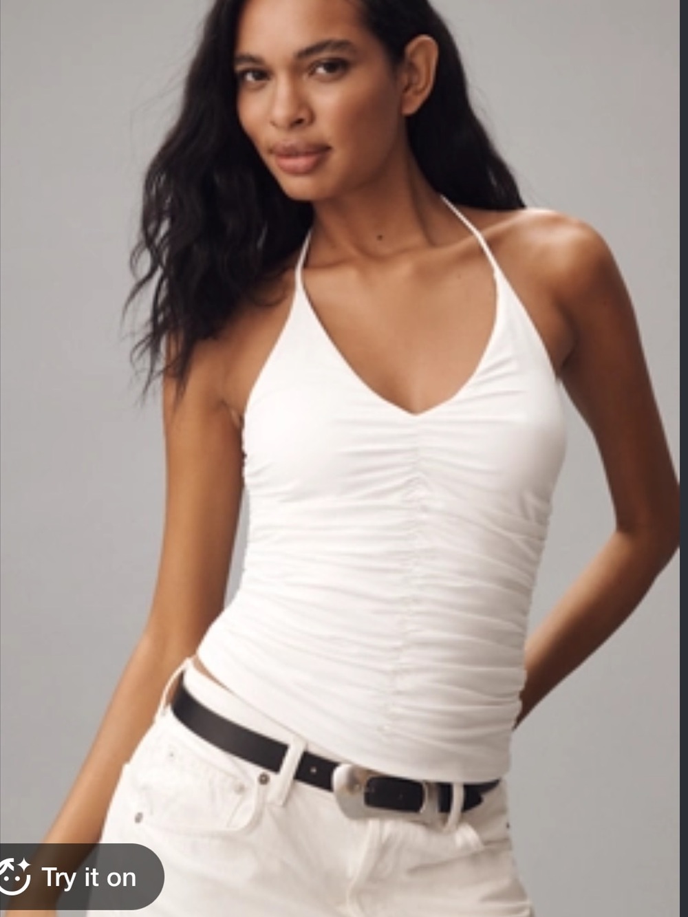 Anthropologie White Ruched Halter Tank